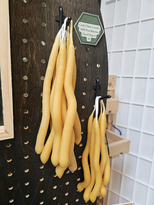 2 Hand Dipped Beeswax Curly Chime Candles image 1